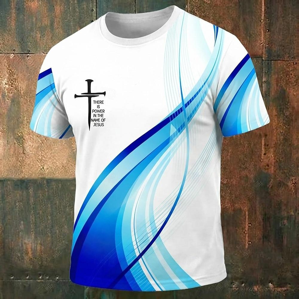 Men s Bible Cross Graphic T Shirt All Over Print Gradient Crew Neck Short Sleeve Christian Faith Gift Designer Clothing S