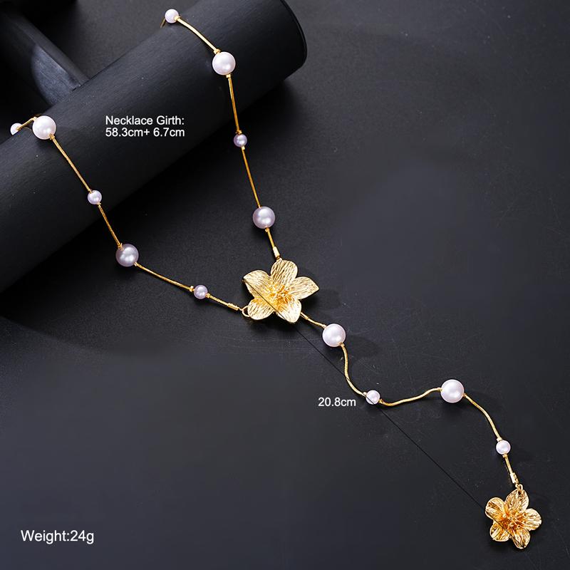 Elegant Long Tassel Imitation Pearl Flower Necklaces for Women Gold White Color Beads Pendants Necklaces Fashion Luxury Jewelry