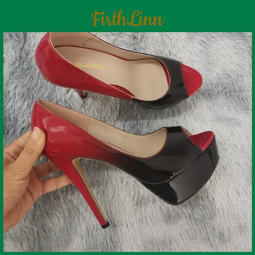 Women Sexy Pumps Platform Peep Toe 14cm Extremely High Heels Stiletto Patent Leather Party Nighclub Red Wedding Shoes