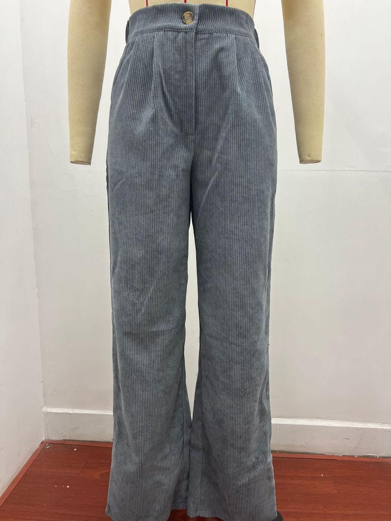 2025 Herbst Damen High Waist Lässige Cordhose - Locker, Einfarbig, Gerades Bein