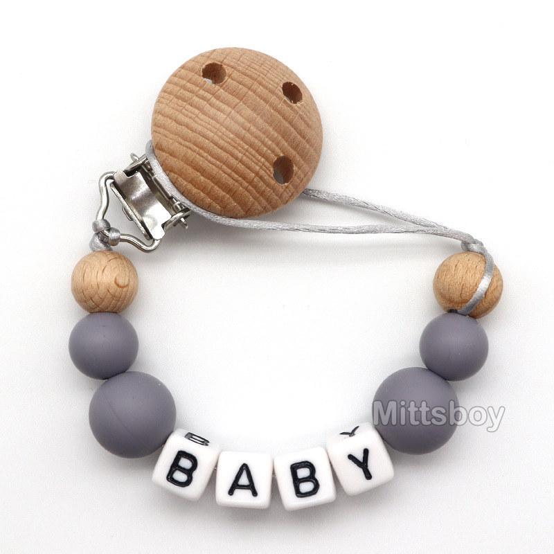 Newest Custom Personalized Name Pacifier Clips Handmade Beech Chains Silicone Beads Holder Soother Baby Teething Toys Chew Gift