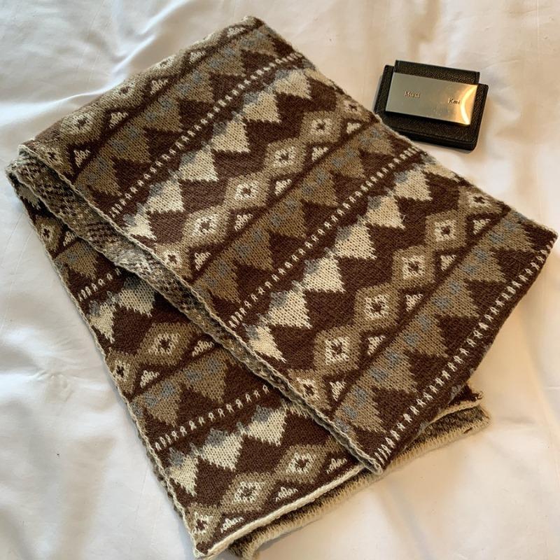 Women's Winter Scarf Sweet Style Warm Scarf Knitted Scarf Winter Retro Thickened Warm Scarf Fashion Scarf