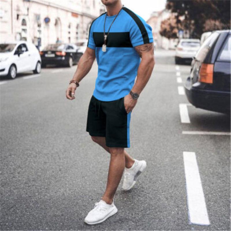 Summer Men's Casual Fashion Comfortable Sports Suit 2-Piece Set Street Wear Simple Pattern Crewneck Short Sleeve With Shorts