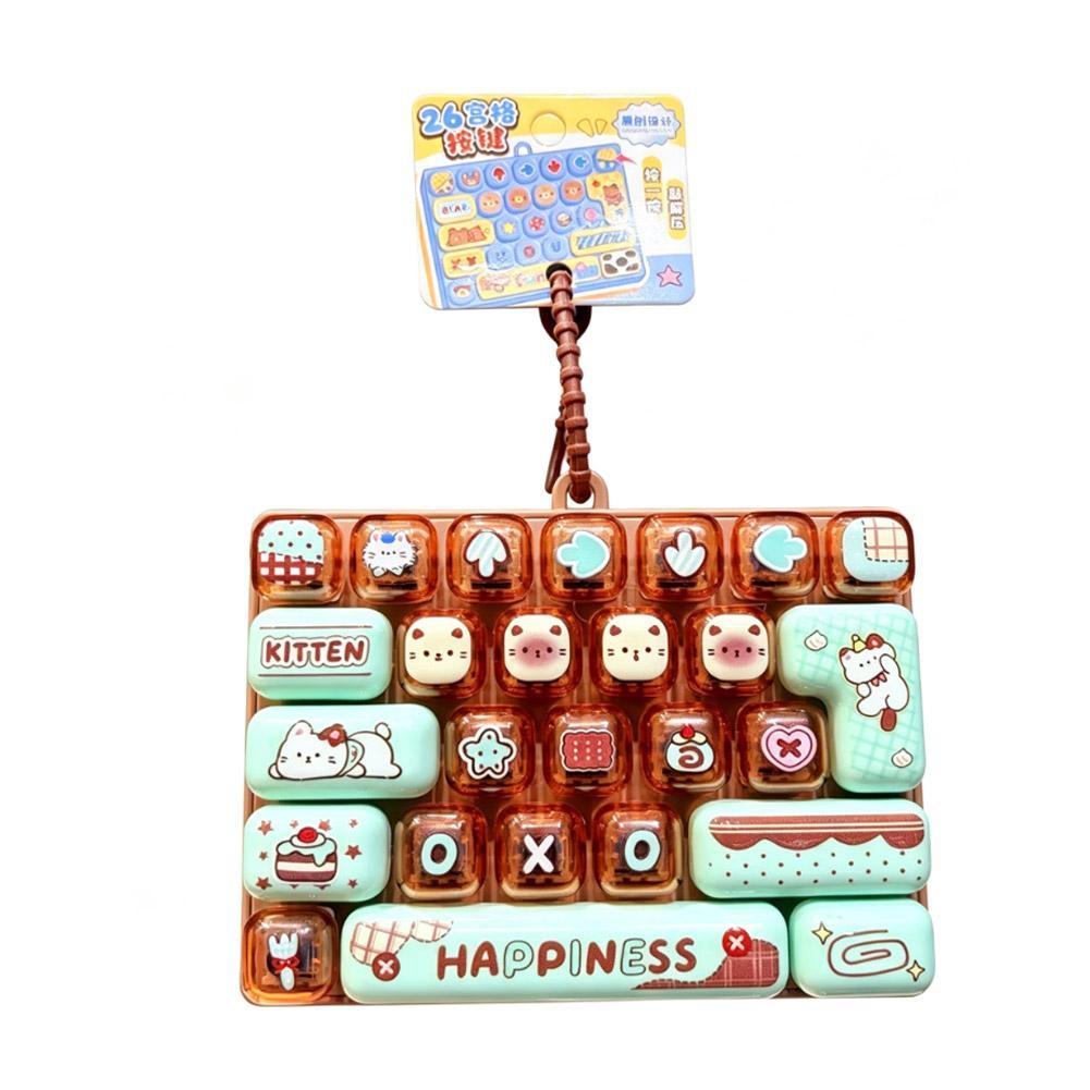 Cartoon Mechanical Keyboard Fidget Toy Pendant Stress Relief Clickable Keys Decompression Toy Backpack Keychain Hanging Ornament