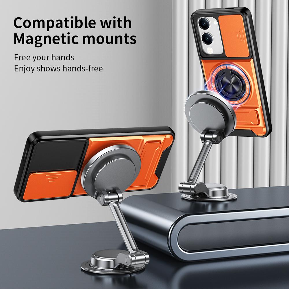 KEYSION Magnetic Phone Case for VIVO Y04 Y04s Y29s Y29t 5G Slide Camera Protection Upright Kickstand 360° Ring Shockproof Cover