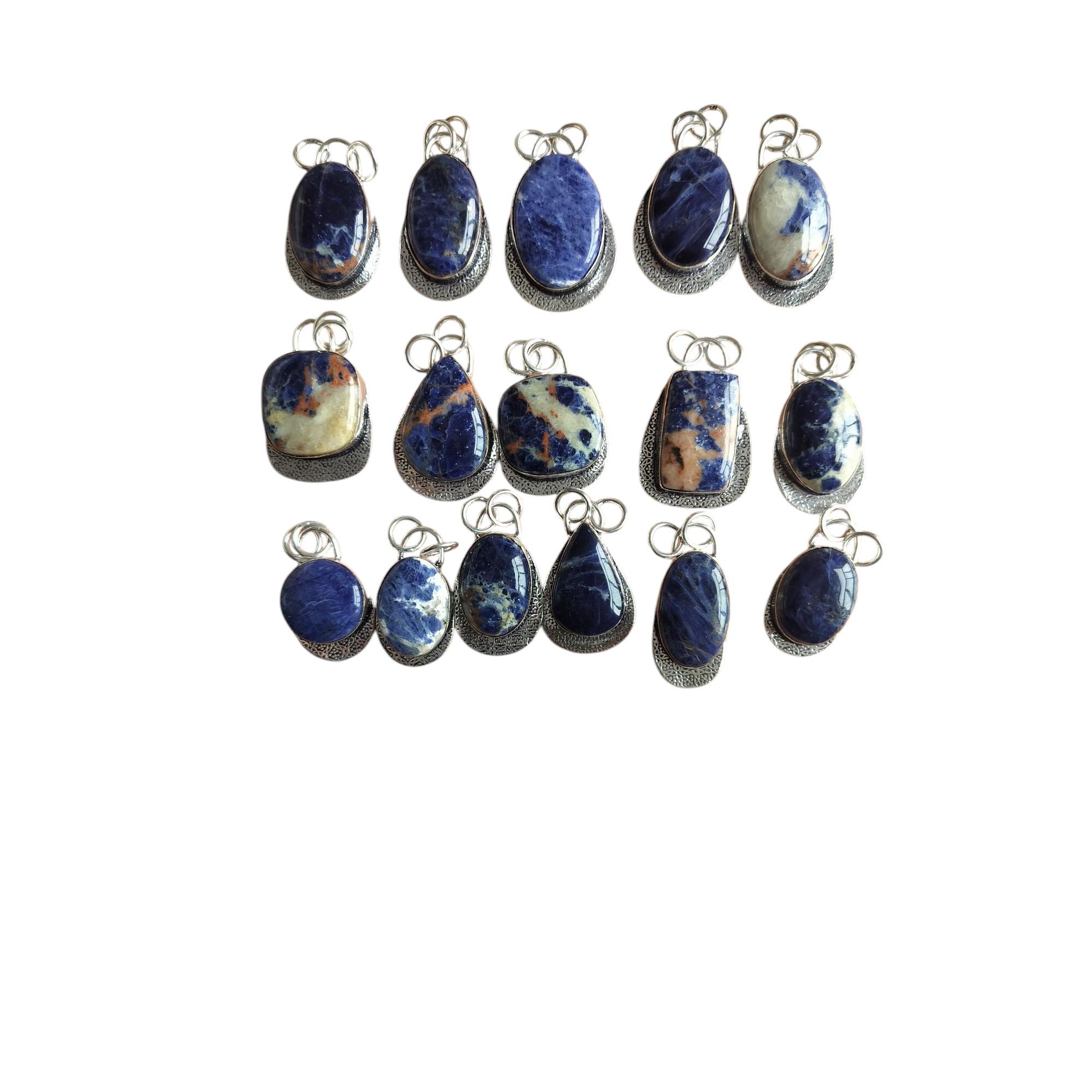 20 pcs Pendant Sodalite Mix Lot Gemstone Ethnic Style Silver Jewelry синий