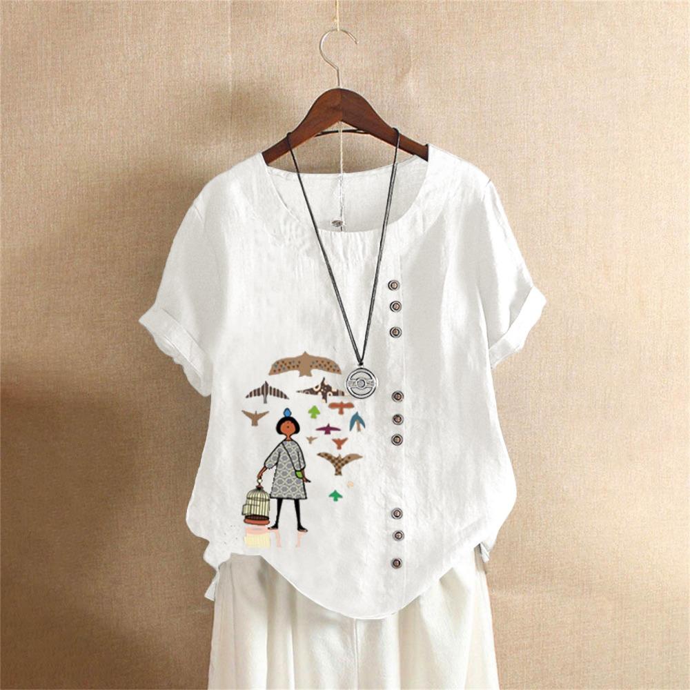 

Летняя женская повседневная свободная футболка с графическим принтом и коротким рукавом S белый