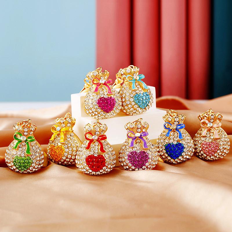 Elegant Rhinestone Embellished Heart Lucky Bag Keychain For Creative Gift Giving