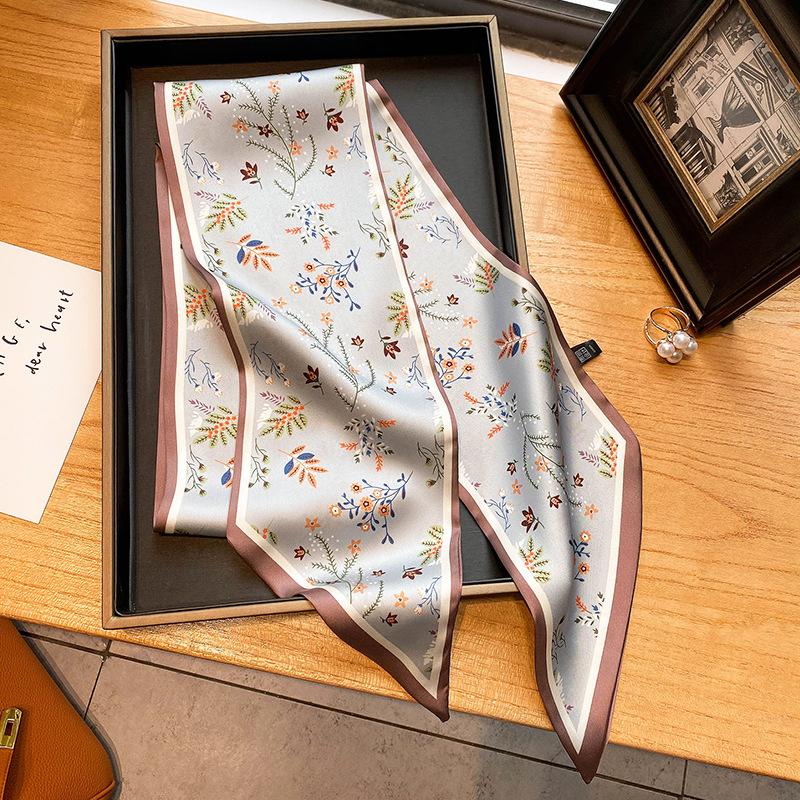 Luksuriøst langt silkeskjerf for kvinner, dyre- og hesteprint, tynt smalt skjerf, veskebånd, hårbånd, sløyfe, skjerf, damehalsklut