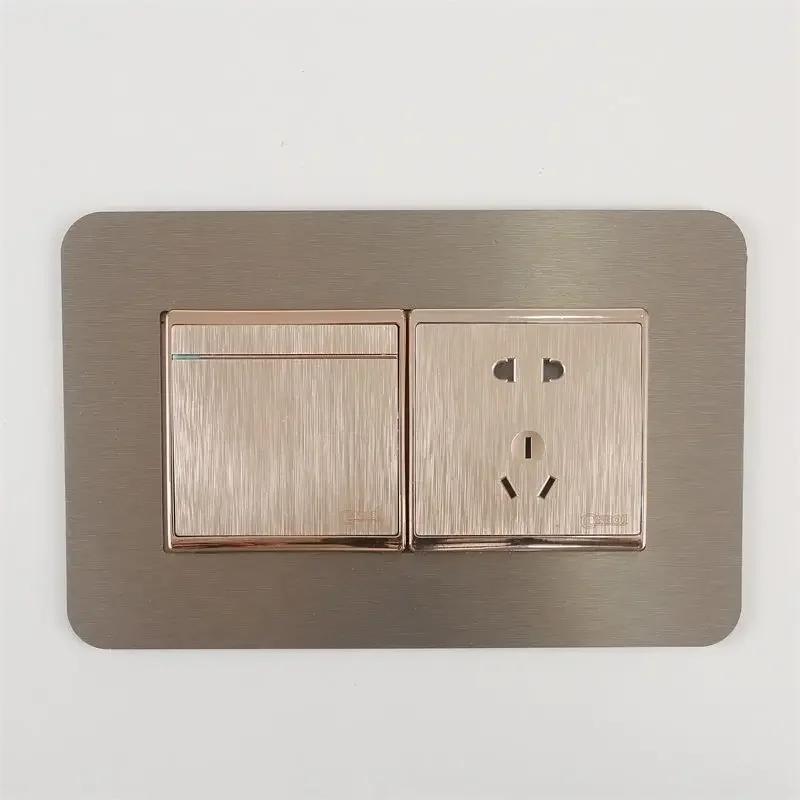 1PCModern Simple Anti-Dirty Buckle Type Non-Adhesive Dustproof Switch Protective Cover Outlet Wall Sticker Aluminum Socket Frame