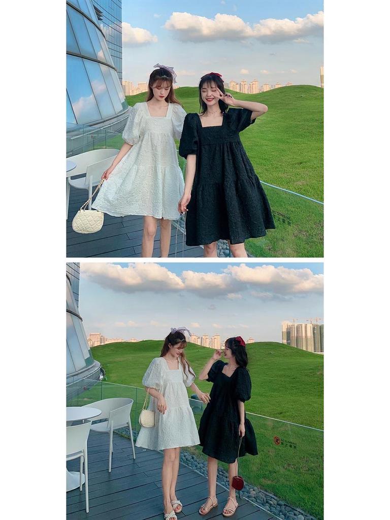 Sommer 2023 Französisches Süßes Puffärmel A-Linien Umstandskleid