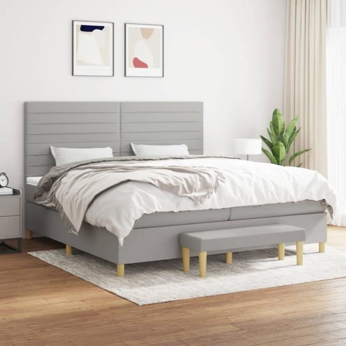 3137261 vidaXL Lit à sommier tapissier avec matelas Gris clair 200x200cm Tissu