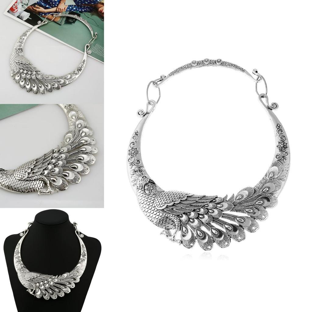 Peacock Animal Pendant Necklace With Retro Silver Finish For Fashion Accessories