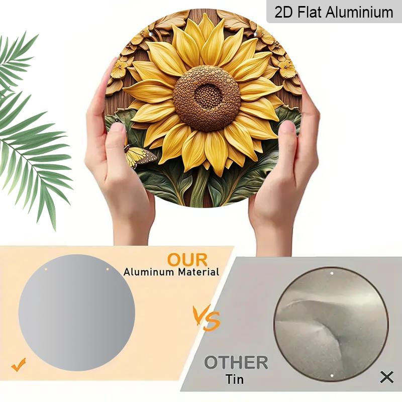 2D Flat Aluminum Sunflower Pattern Wall Hanging, 7.87 Inches X 7.87 Inches, Country Style, Suitable for Gardens, Farmhouses, Cafes, Living Rooms