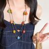 Women Multicolor Dopamine Ceramic Heart Beaded Double Layer Long Sweater Chain Necklace