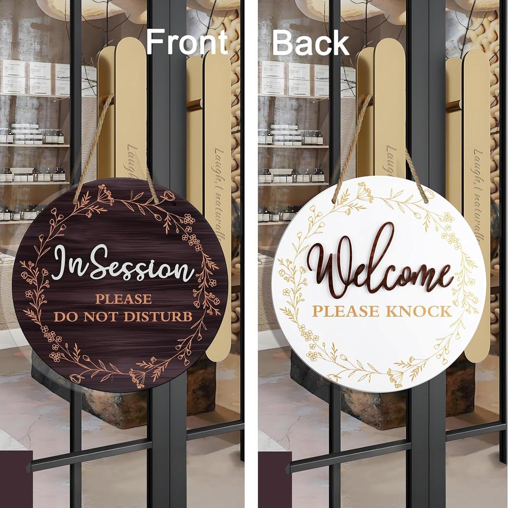 In Session Door Sign for Therapists, Double-Sided Wood Therapy Room Decoration with Hanging Rope, Session In Progress Door Sign, Therapy Office