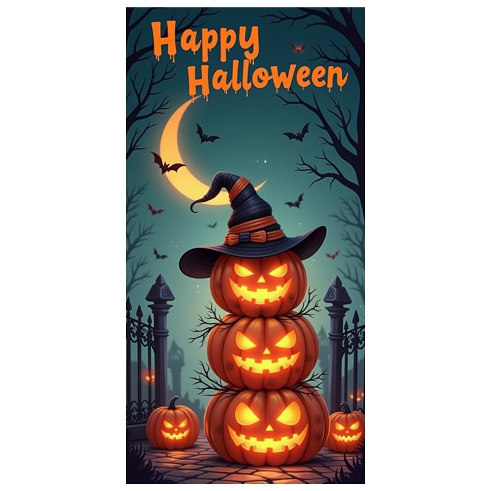 Pumpkin Decoration Spooky Jack-o'-Lantern Banner Holiday Banner Dark Color Scheme Spooky Banner For Spooky Event Night Event