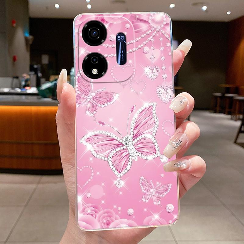 Für Itel P55 5G Hülle Ite Power 55 5G Handyhülle Blume Schmetterling Dünne Hüllen P661N P665L Capa Transparent Weiches Silikon TPU Cover