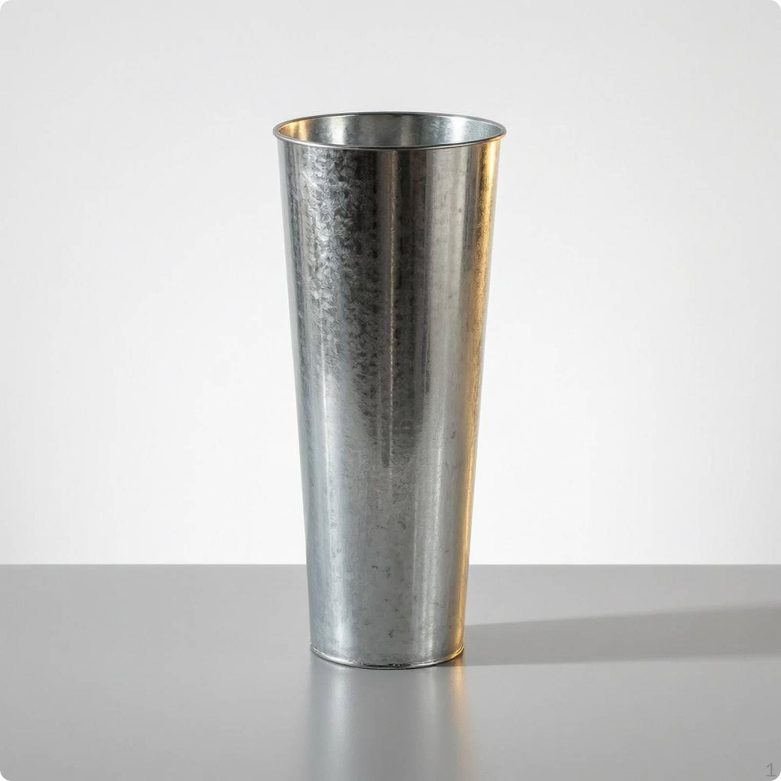 Pozinkovaný květinový kontejner Plechový kuželovitý kovový kbelík Stříbrná váza pro H33-d14cm Plain gray