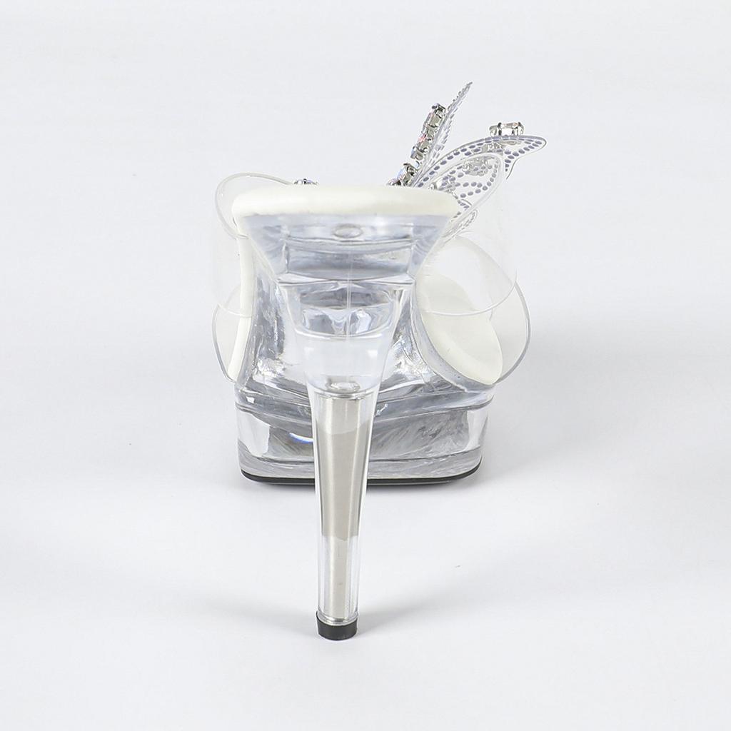 Rhinestone Sexy High Heel 13CM Thin Heel Waterproof Table Slippers Transparent Crystal Shoes Shoes Banquet High LFD-1099-Q22