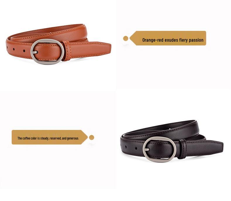 Women's Double-Sided Cowhide Leather Belt - Black, Casual & Versatile for Jeans