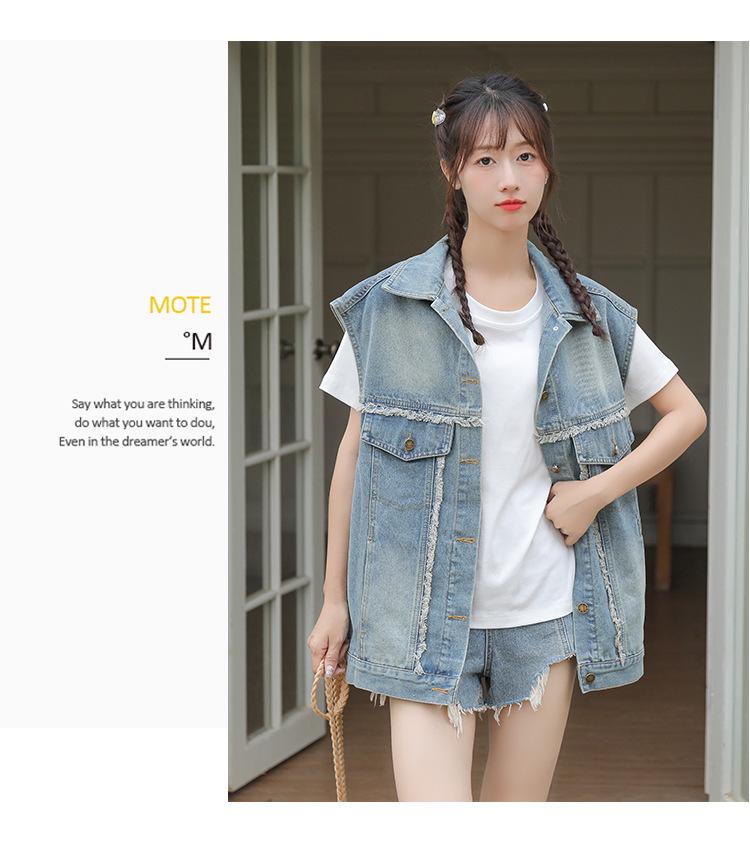 Women's 2026 Korean Style Blue Denim Vest - Loose, Sleeveless Fashion Layering Outerwear
