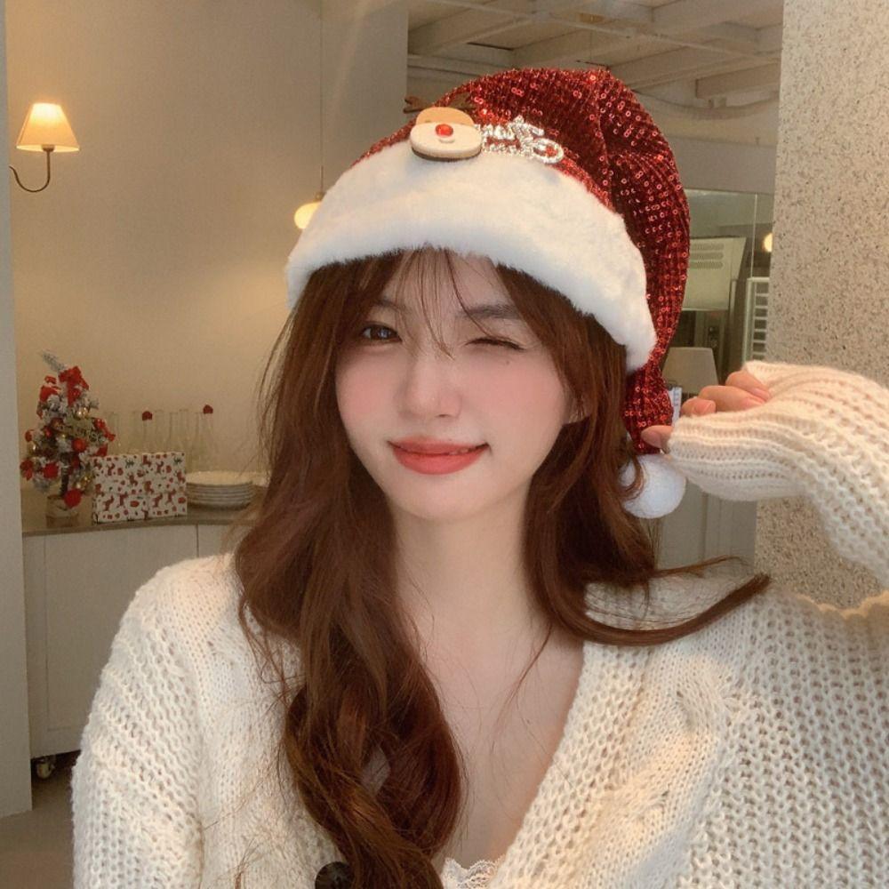 Snowflake Santa Claus Hat Merry Christmas Decoration Red Plush Hat Elk Deer Cap Winter/Autumn