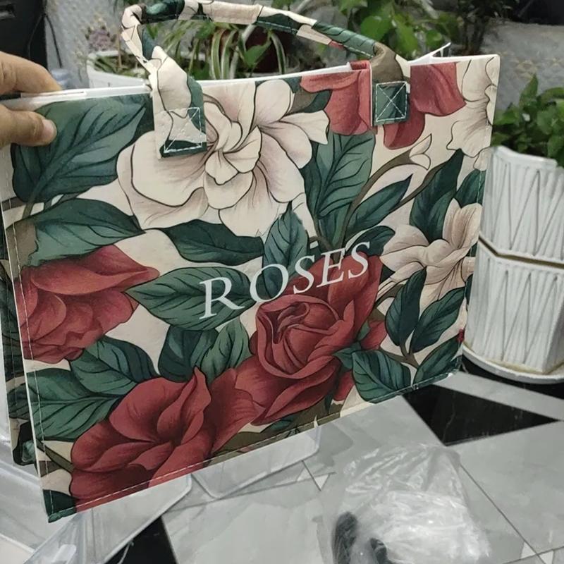 WTEMPO Large Capacity Printed Handbags Women Portable Felt Single Shoulder Bags Casual Elegant Shopping Tote Bags