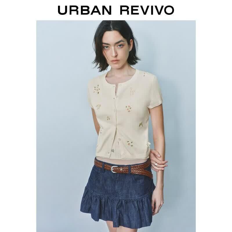 UR2026 Women s 3D Bow Flower Short Sleeve Knit Cardigan S