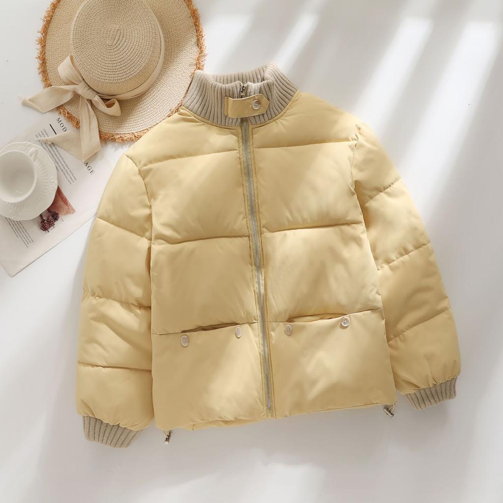 Milk yellow stand-up collar cotton-padded clothes for women's winter new loose and thickened warm cotton-padded clothes, bread clothes, cotton-padded