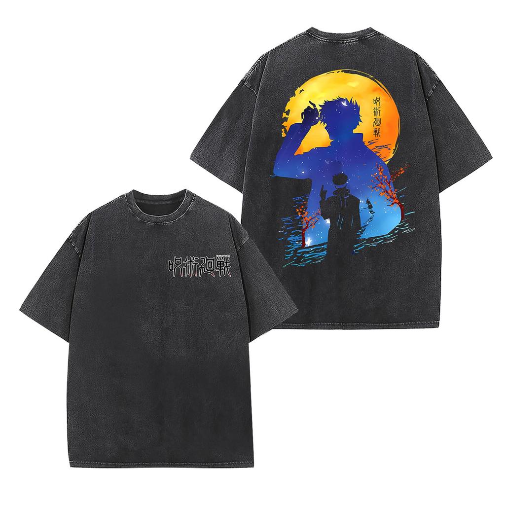 Anime Jujutsu KaisenGojo Satoru Graphic Tee Men Manga Oversized T-shirts Washed Cotton T Shirt Harajuku Male Vintage Tshirt