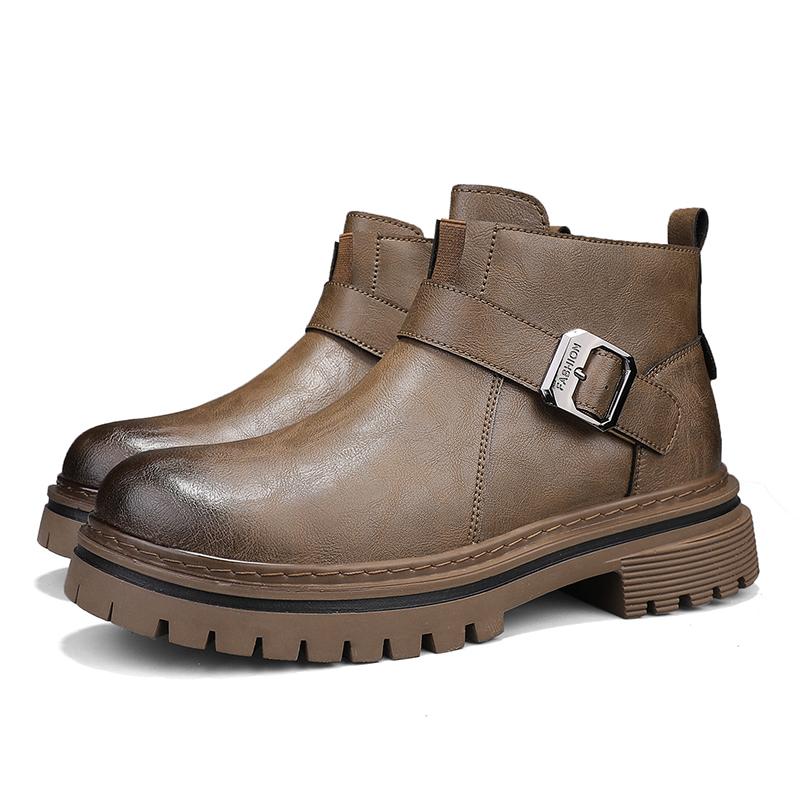 High Quality Casual Leather Business Boots Men Flat Handmade Designer Shoes Outdoor Comfy High Top Walking Oxford Boots