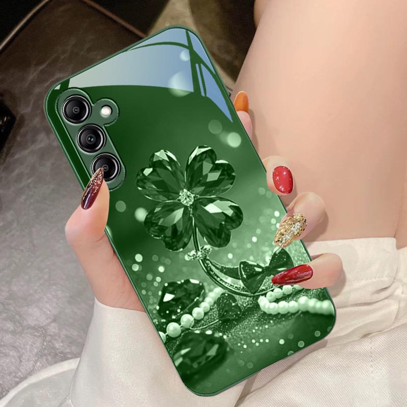 Lucky Four Leaf Flower For Samsung Galaxy A14 4G 20 30 52 20S 21S 22 A32 33 34 42 50 51 53 54 70 71 72 73 5G Glass Phone Case