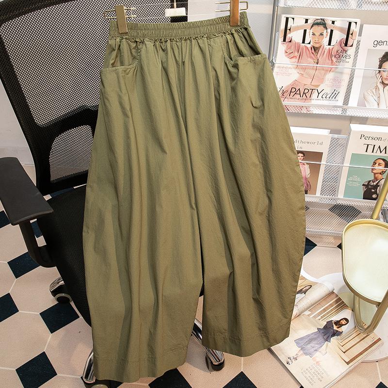 Bequeme Shorts Damen Sommer Neu Grün Elastisch Hohe Taille Locker Weiter Bein Knöchellang Hosen Übergroß