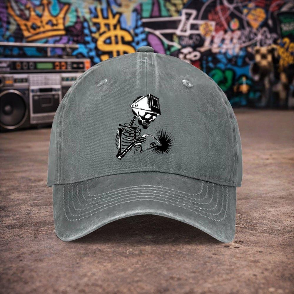 Pc Unisex Skull Welding Print Vintage Washed Baseball Cap UnisexS Trendy Hat Versatile Duckbill Cap Fun Print Unique Birt