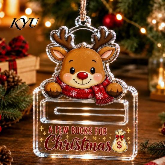 Holiday Party Favor Decor Christmas Money Holder Ornaments, Acrylic Gingerbread Snowman Santa Cash Stocking Stuffer for Gift Xmas Tree, Home