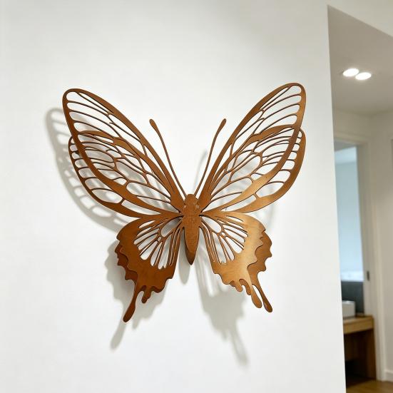 Rusty Butterfly Garden Decor, Hollow Out Butterfly Silhouette Lawn Decoration, Double Layer Butterfly Yard Statues Pathway Signs for Outside Patio