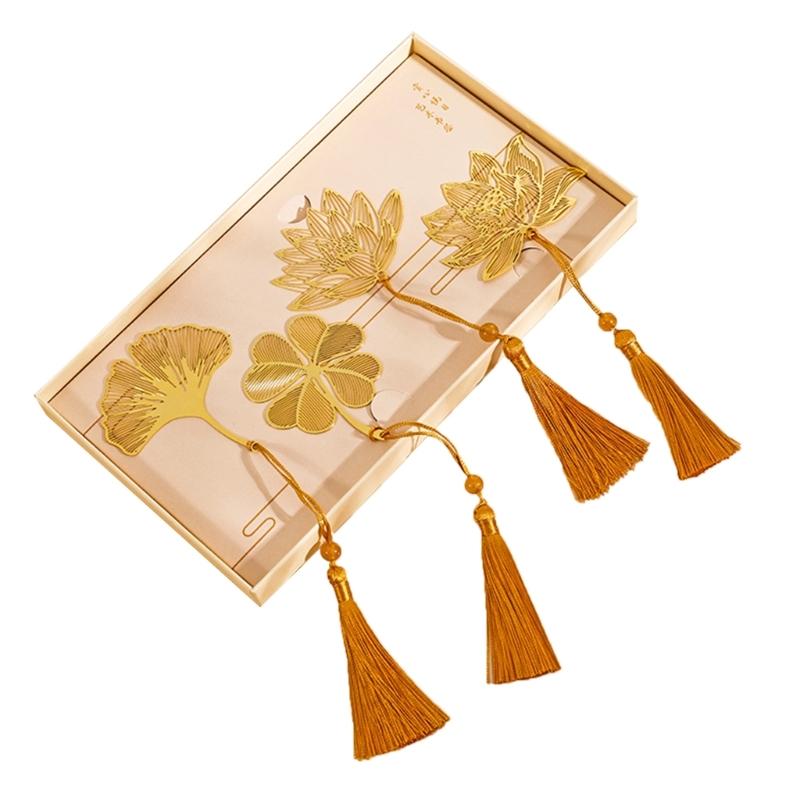 Metal Leaf Bookmarks Unique Vintage Bookmarks Handmade Page Mark Hollow Out Book Marks with Pendant for Book Lovers Gift 1