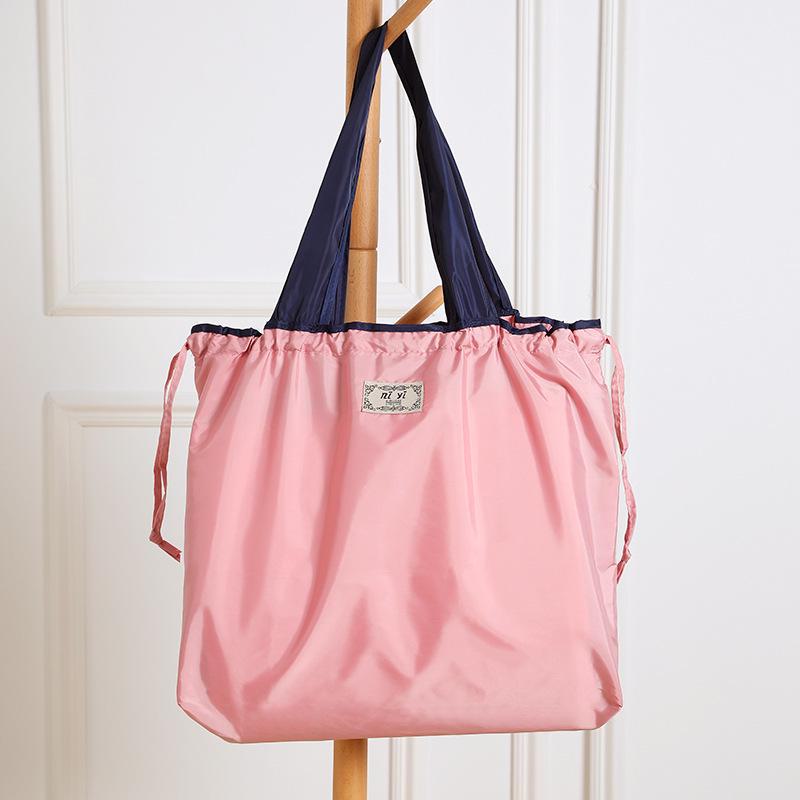 Ekologická velká vodotěsná skládací nákupní taška přes rameno se stahovací šňůrkou, skládací tržní taška