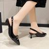 Fashion French Style Sexy Pointed Toe High Heel Sandals Women's Metal Chain Buckle Thin Heel Slip-On Shoes Summer Women Party Pumps