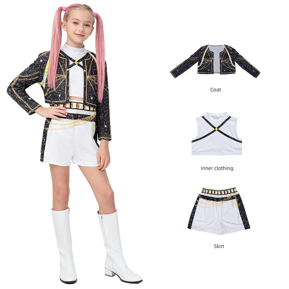 Kids Girls Kpop Demon Hunters Cosplay Costume Rumi Zoey Mira Uniform Suit for Halloween Performance Party Roleplay Outfits