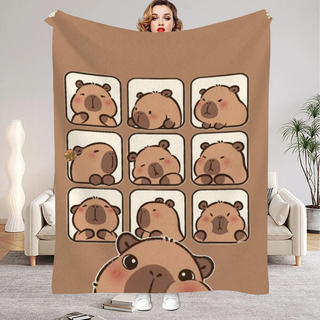 1Pc Digital Printed Capybaras Style Flannel Blanket Mattress Cover Blanket for Family BedsSofasOfficesOutdoor Camping