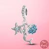 Mermaid Dangle Charm 925 Sterling Silver Blue Enamel Mermaid Tail Starfish Charm Beads Fit Fashion Bracelet Silver Beads Jewelry