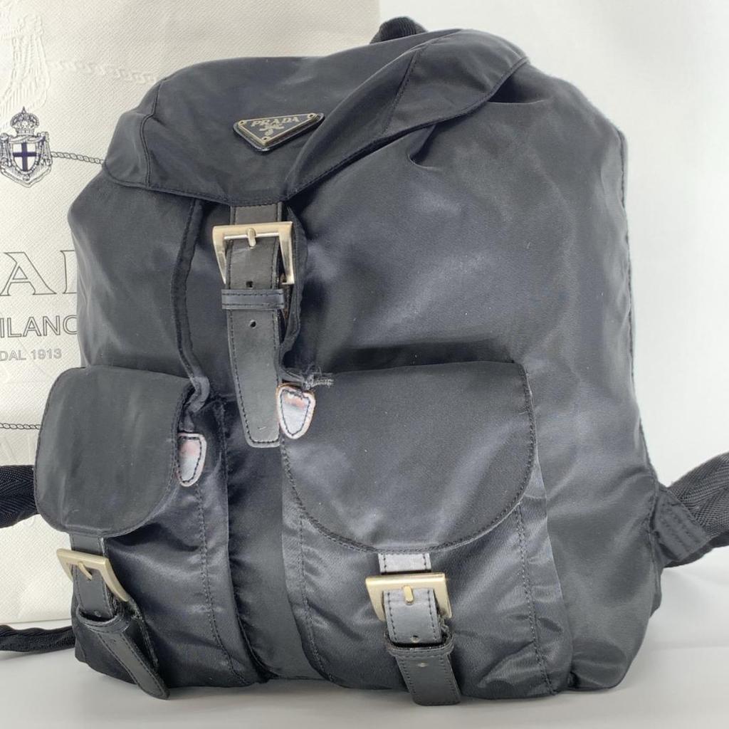 PRADA Rucksuck Backpack Daypack Tessuto Nylon Leather Silver Hardware Black Women's Triangle Logo Plate