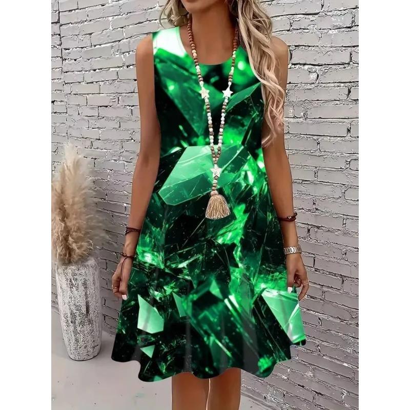 Robe d'été sans manches imprimée 3D pour femme Mode Polyvalente Tendance Respirante Décontractée