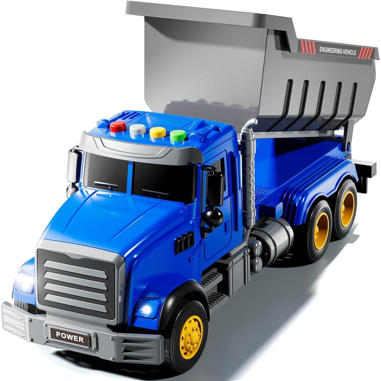 Toddler Trucks Toys for Boys 3-5 Years Old, Dump Truck with Lights and Sound, Kids Construction Play Truck, Garbage Truck Car Toys Vehicle Playset синий