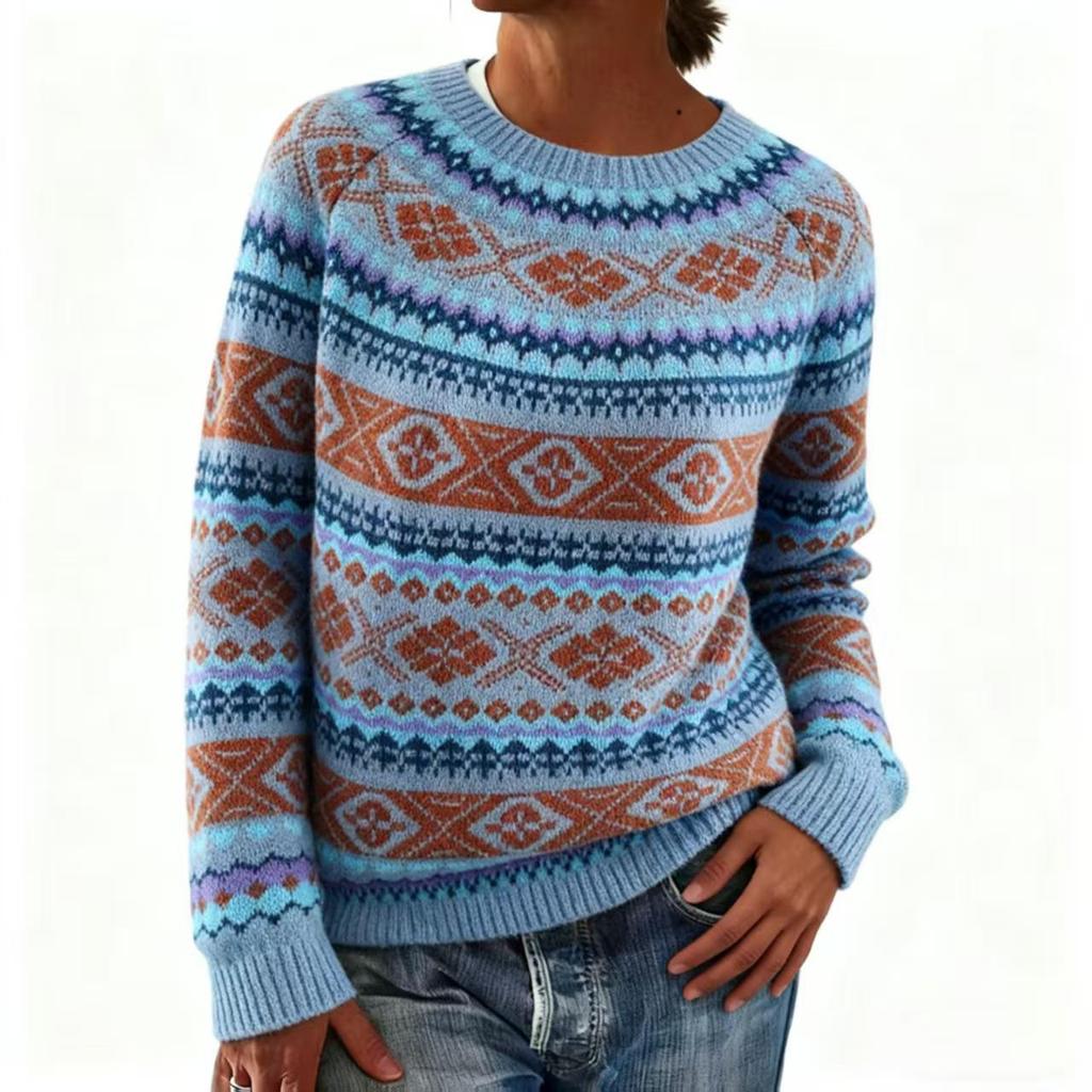 Women's Color Block Loose Fit Round Neck Fashion Sweater