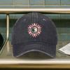 Yin Yang Sun Flames Baseball Cap Washed Denim Adjustable Vintage Cap