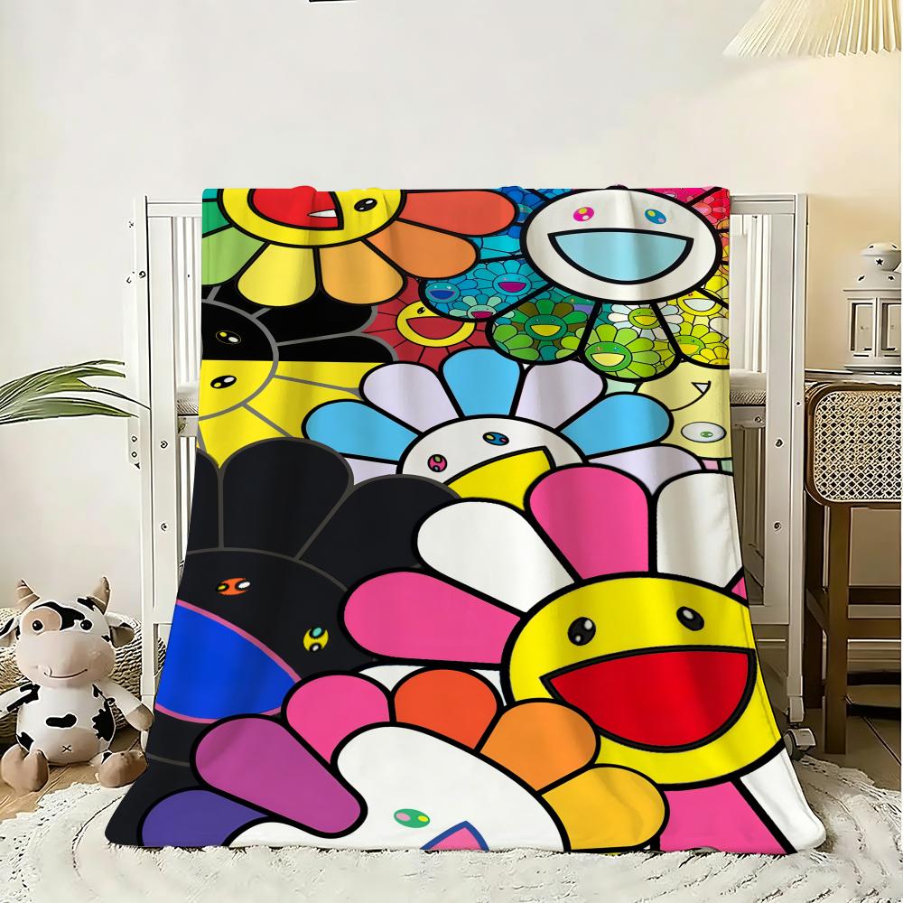 T-TakashiS M-MurakamiS Wurf Weiche Flanell-Kuscheldecke, Leichte Atmungsaktive Sommer-Nickerchen-Decke Für Zuhause Reisen Gemütliche Dekoration