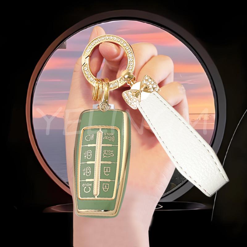 8 Buttons Tpu Car Key Cover Case For Hyundai Genesis G80 Gv70 Gv80     Remote Key Holder Auto Accessories